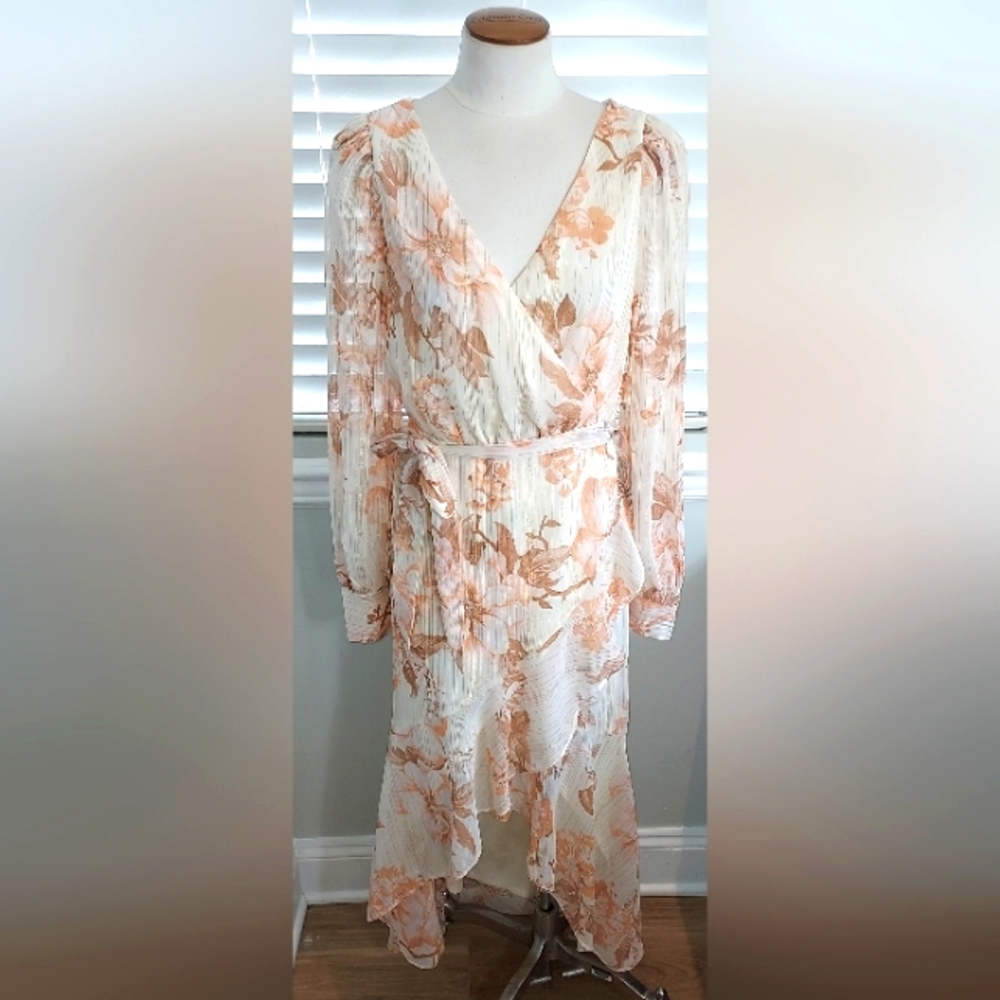 Express High Low Tie Waist Wrap Floral Long Sleeve Dress NWT